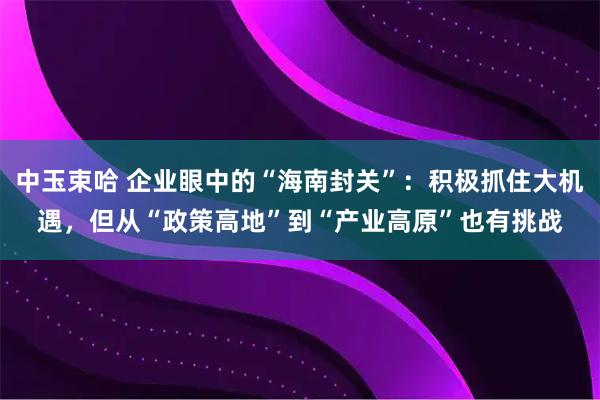 中玉束哈 企业眼中的“海南封关”：积极抓住大机遇，但从“政策高地”到“产业高原”也有挑战
